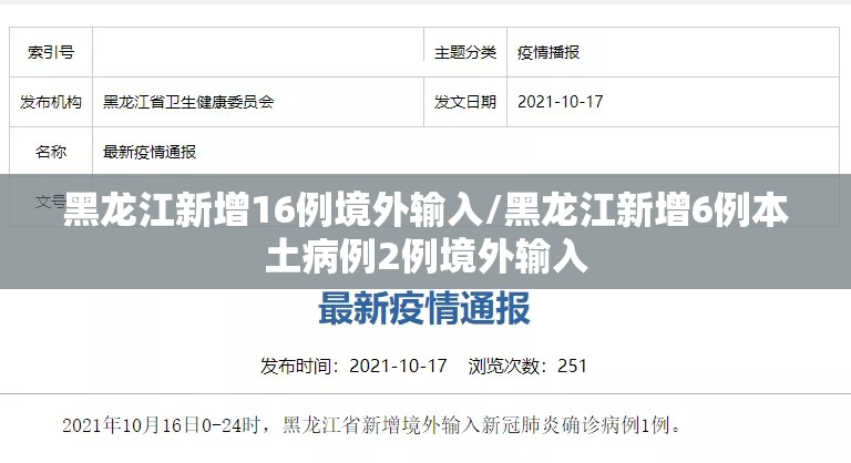 黑龙江新增16例境外输入/黑龙江新增6例本土病例2例境外输入
