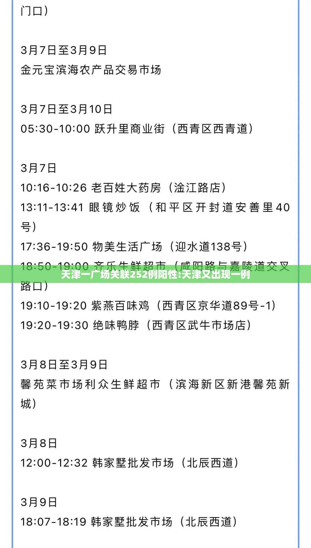 天津一广场关联252例阳性:天津又出现一例