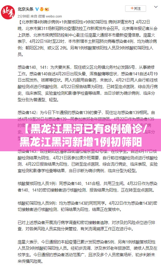 【黑龙江黑河已有8例确诊/黑龙江黑河新增1例初筛阳性病例】