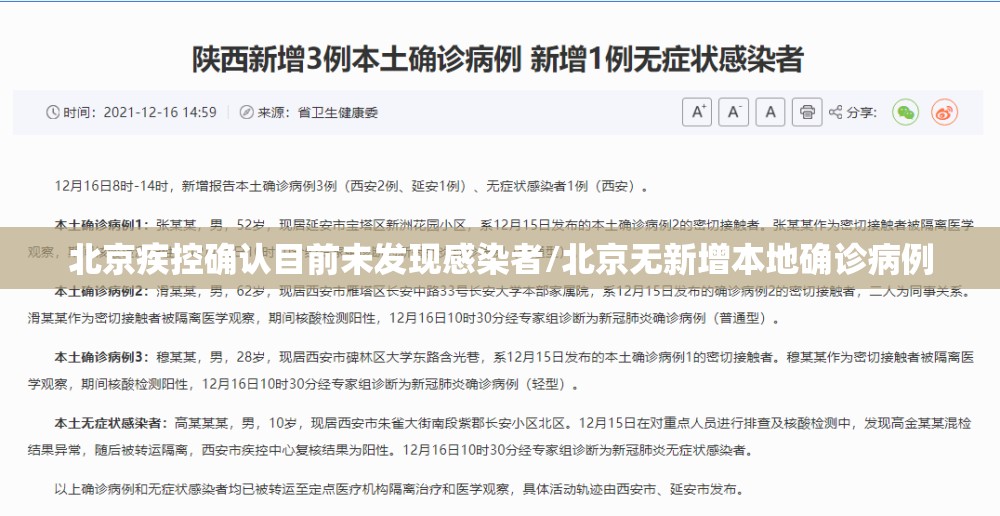 北京疾控确认目前未发现感染者/北京无新增本地确诊病例