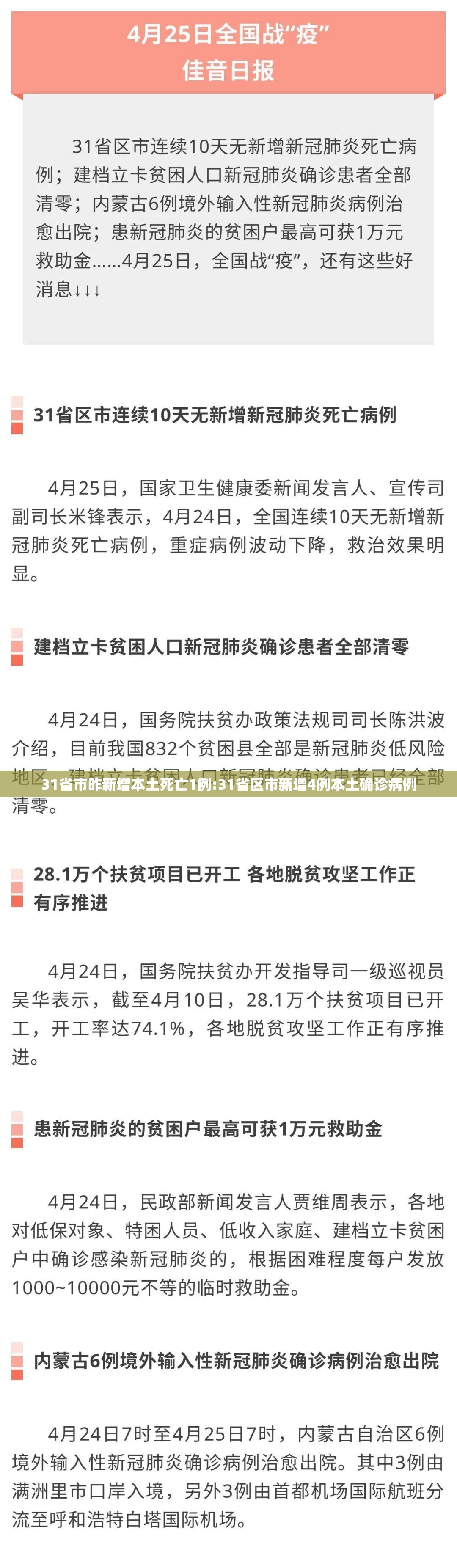 31省市昨新增本土死亡1例:31省区市新增4例本土确诊病例