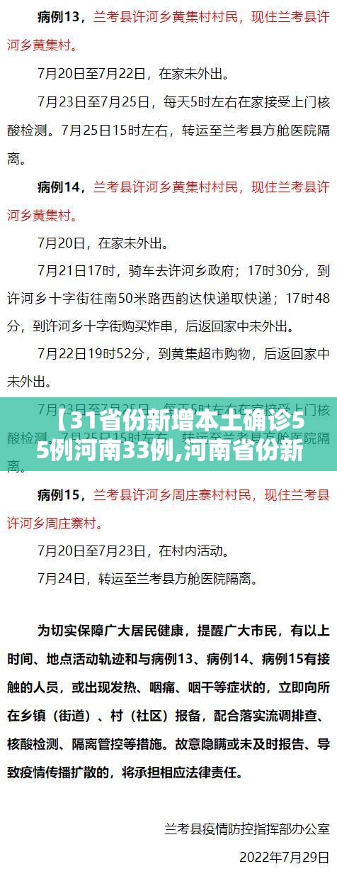 【31省份新增本土确诊55例河南33例,河南省份新增本土病例83例】