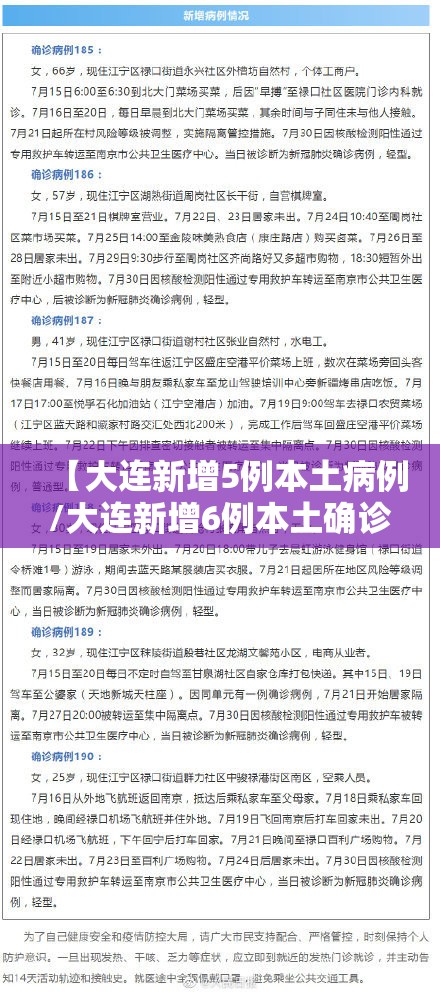 【大连新增5例本土病例/大连新增6例本土确诊病例详情】