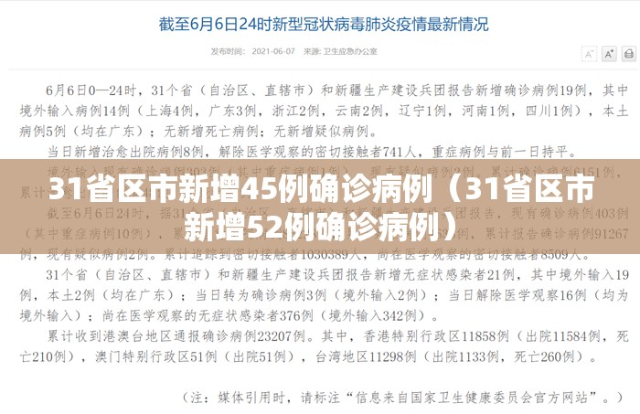31省区市新增45例确诊病例（31省区市新增52例确诊病例）