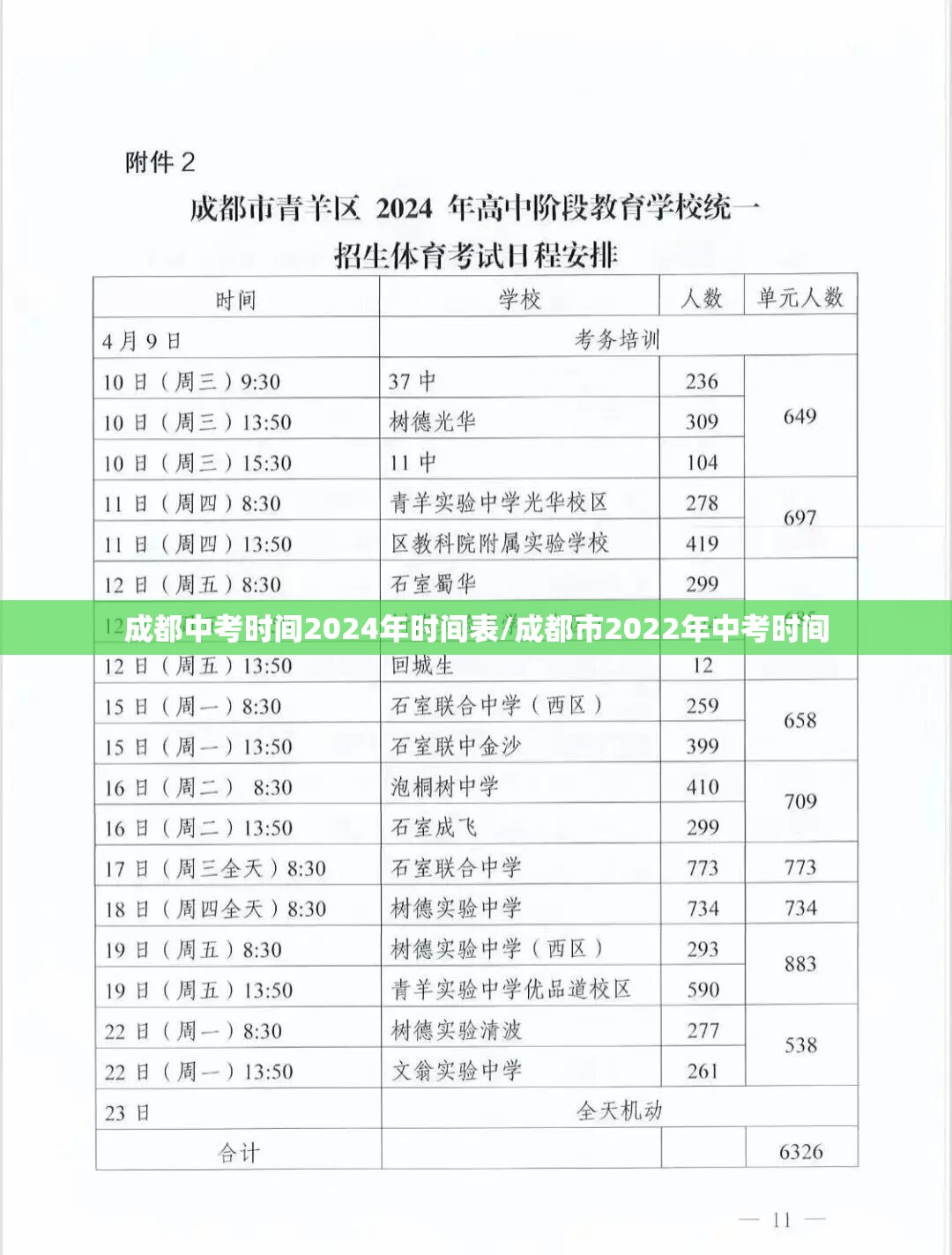 成都中考时间2024年时间表/成都市2022年中考时间