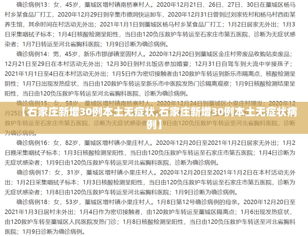 【石家庄新增30例本土无症状,石家庄新增30例本土无症状病例】