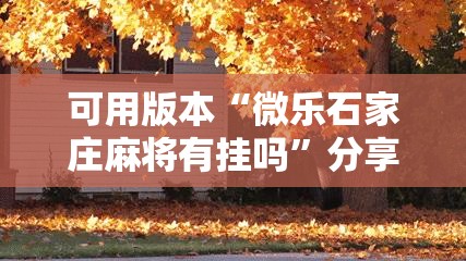 可用版本“微乐石家庄麻将有挂吗”分享装挂详细步骤