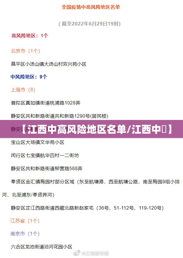 【江西中高风险地区名单/江西中珽】