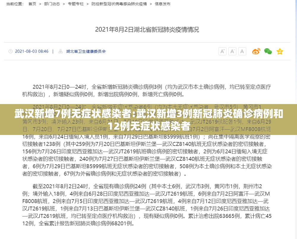 武汉新增7例无症状感染者:武汉新增3例新冠肺炎确诊病例和12例无症状感染者 武汉新增7例无症状感染者:武汉新增3例新冠肺炎确诊病例和12例无症状感染者