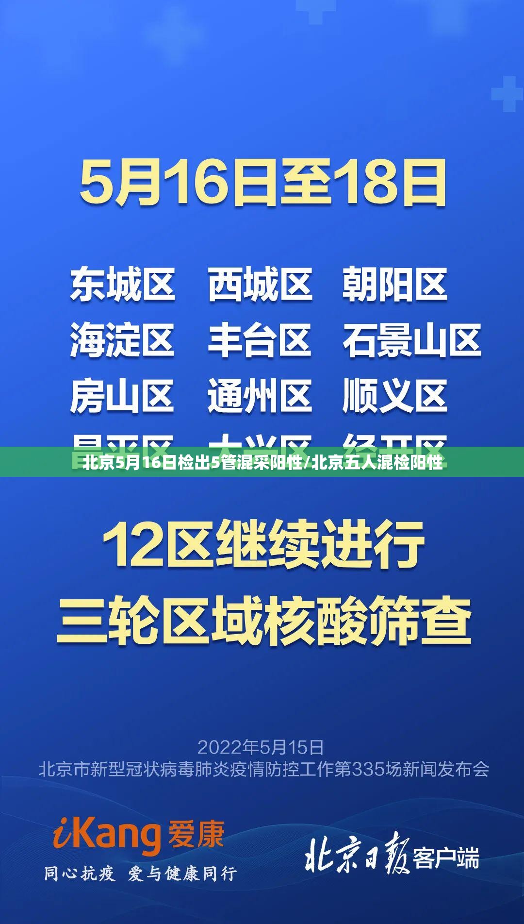 北京5月16日检出5管混采阳性/北京五人混检阳性