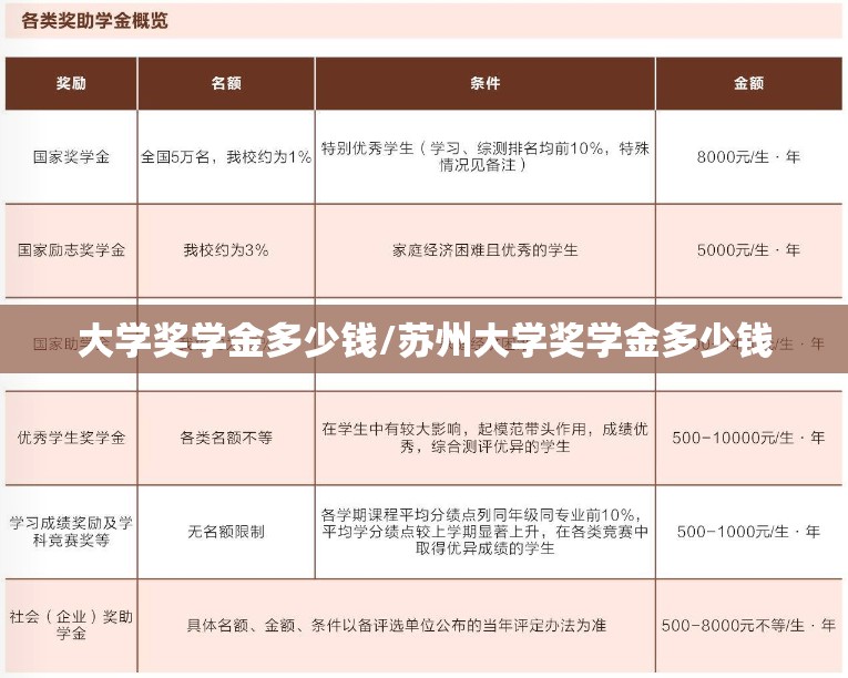 大学奖学金多少钱/苏州大学奖学金多少钱