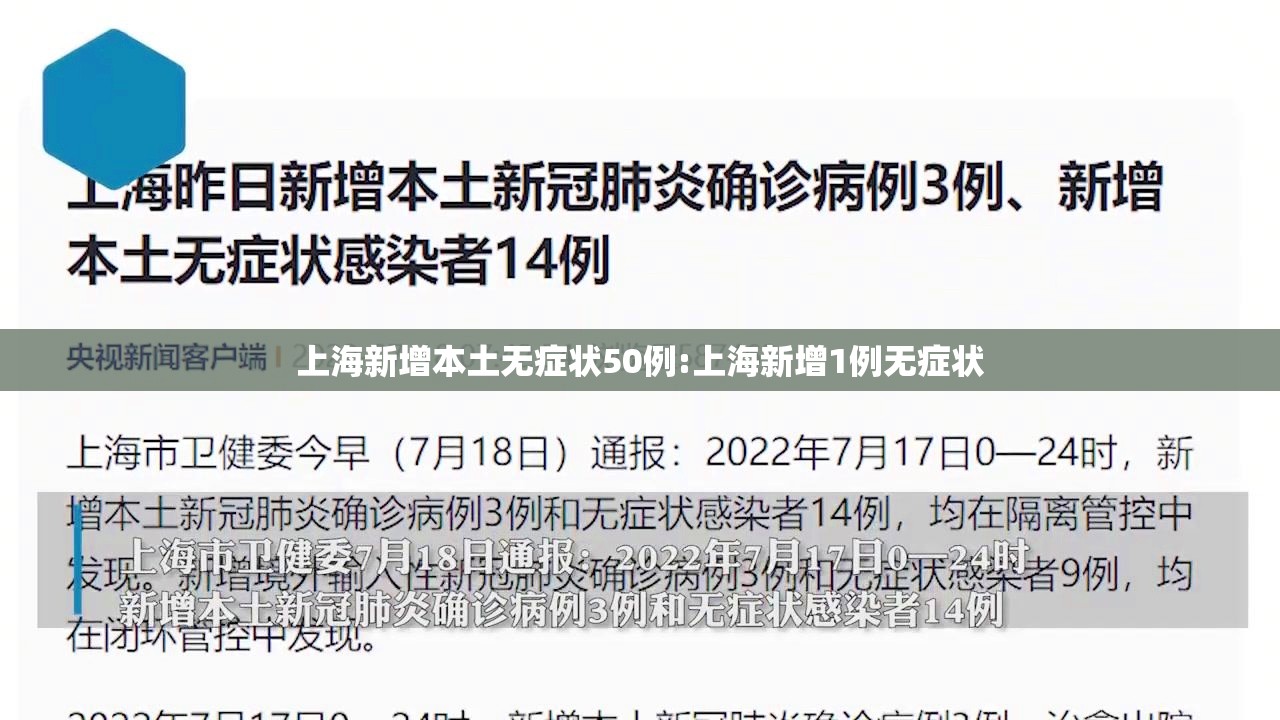 上海新增本土无症状50例:上海新增1例无症状