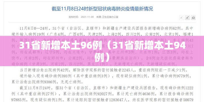 31省新增本土96例(31省新增本土94例) 31省新增本土96例(31省新增本土94例)