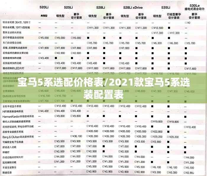 宝马5系选配价格表/2021款宝马5系选装配置表 宝马5系选配价格表/2021款宝马5系选装配置表