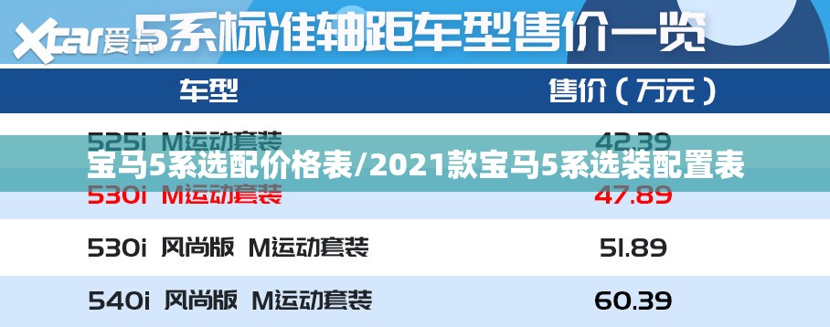 宝马5系选配价格表/2021款宝马5系选装配置表 宝马5系选配价格表/2021款宝马5系选装配置表