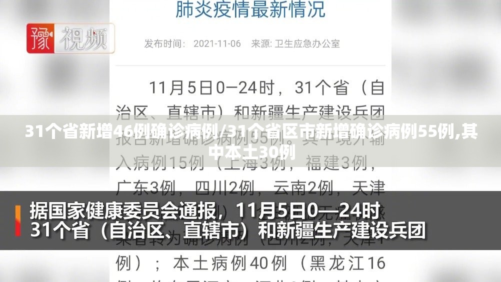 31个省新增46例确诊病例/31个省区市新增确诊病例55例,其中本土30例
