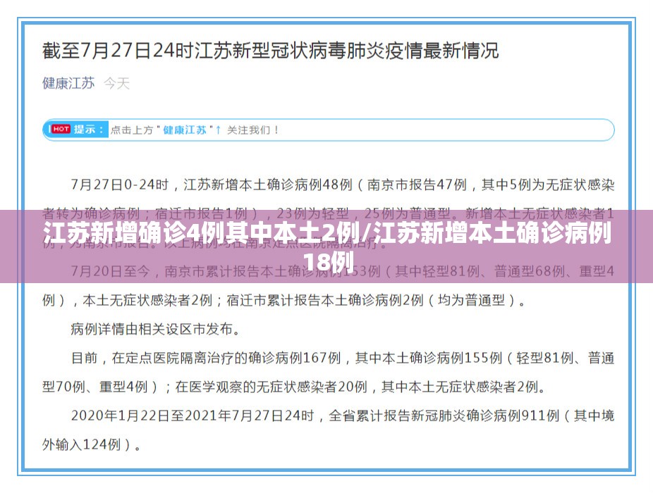 江苏新增确诊4例其中本土2例/江苏新增本土确诊病例18例 江苏新增确诊4例其中本土2例/江苏新增本土确诊病例18例