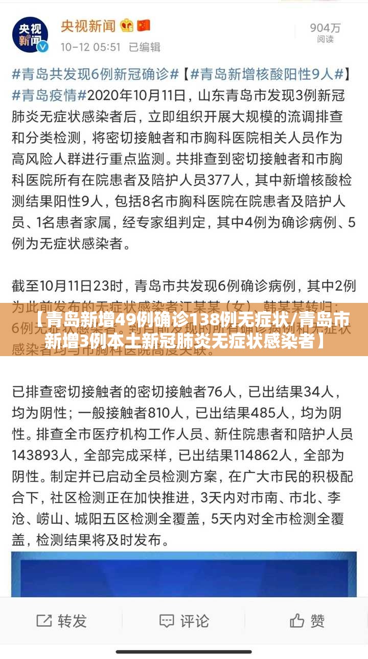 【青岛新增49例确诊138例无症状/青岛市新增3例本土新冠肺炎无症状感染者】 【青岛新增49例确诊138例无症状/青岛市新增3例本土新冠肺炎无症状感染者】