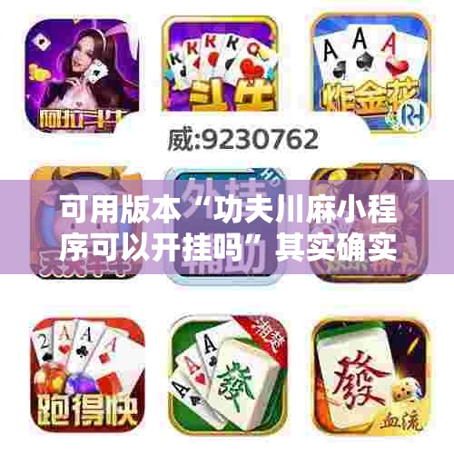 可用版本“功夫川麻小程序可以开挂吗”其实确实有挂