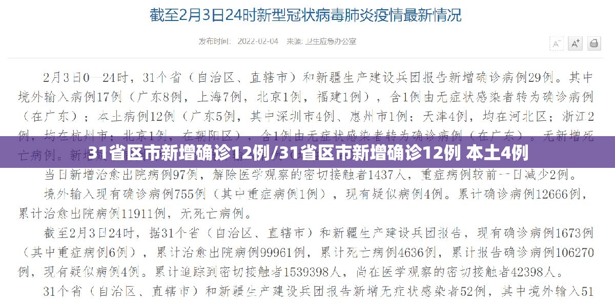 31省区市新增确诊12例/31省区市新增确诊12例 本土4例