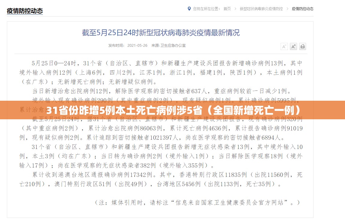 31省份昨增5例本土死亡病例涉5省（全国新增死亡一例）