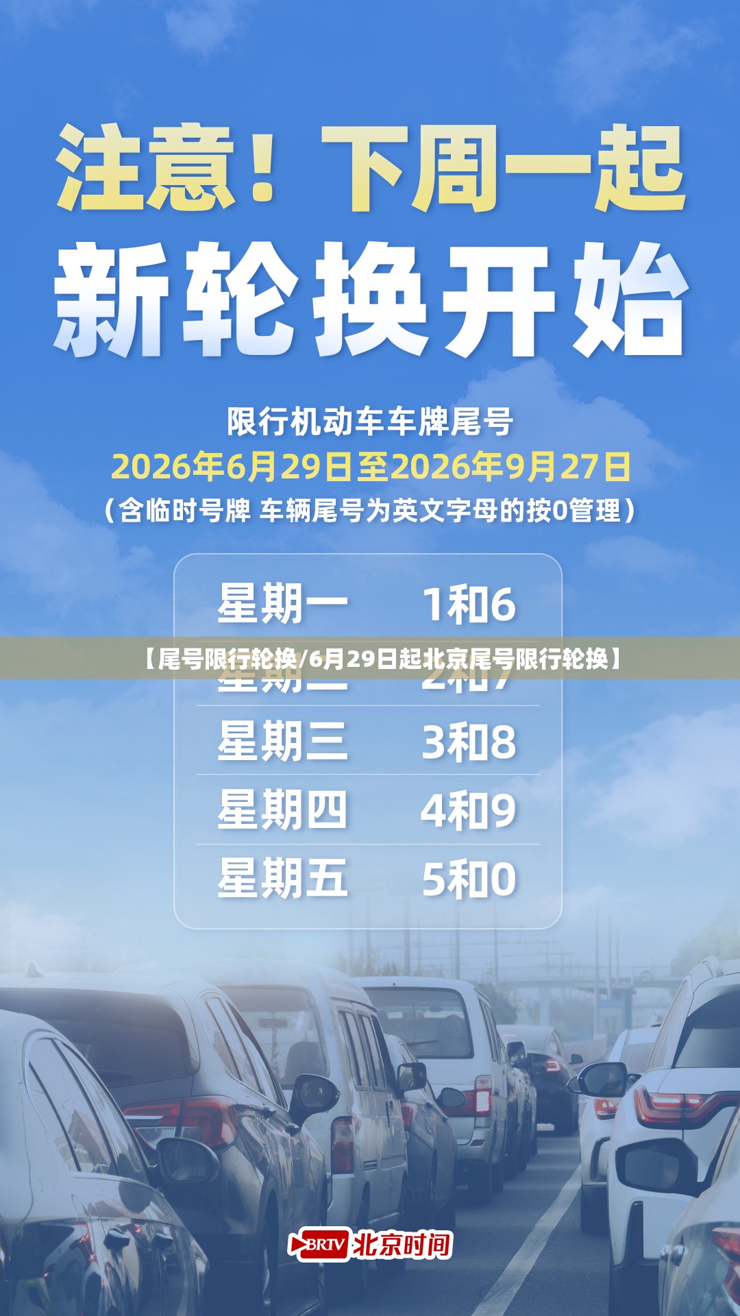 【尾号限行轮换/6月29日起北京尾号限行轮换】 【尾号限行轮换/6月29日起北京尾号限行轮换】