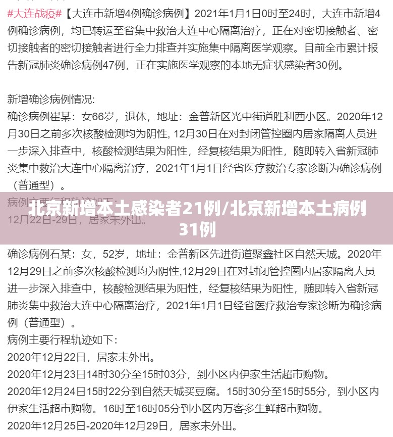 北京新增本土感染者21例/北京新增本土病例31例