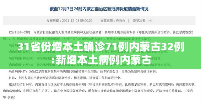31省份增本土确诊71例内蒙古32例:新增本土病例内蒙古 31省份增本土确诊71例内蒙古32例:新增本土病例内蒙古