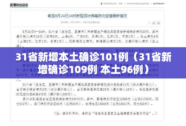 31省新增本土确诊101例（31省新增确诊109例 本土96例）