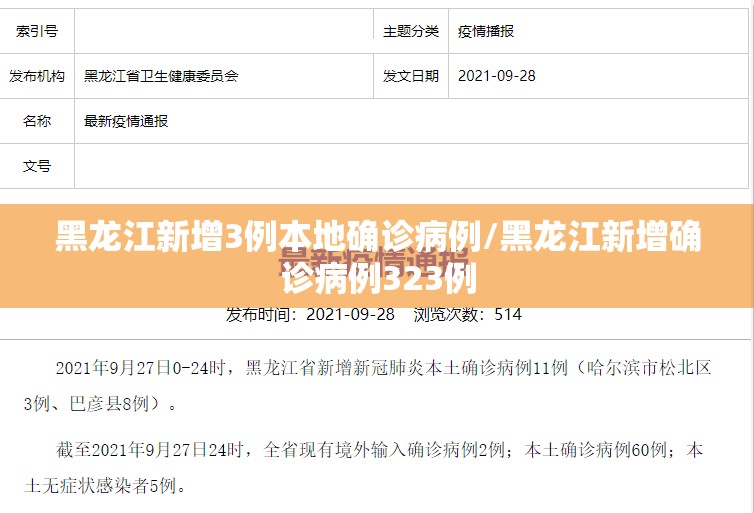 黑龙江新增3例本地确诊病例/黑龙江新增确诊病例323例
