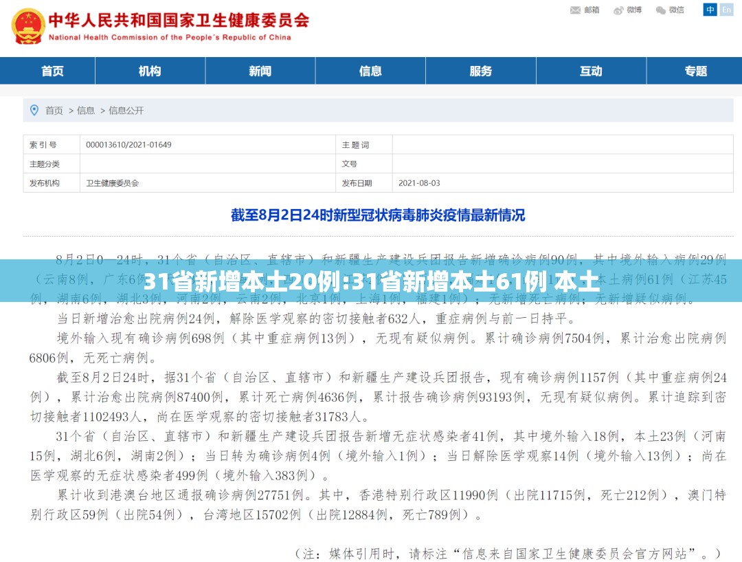 31省新增本土20例:31省新增本土61例 本土 31省新增本土20例:31省新增本土61例 本土