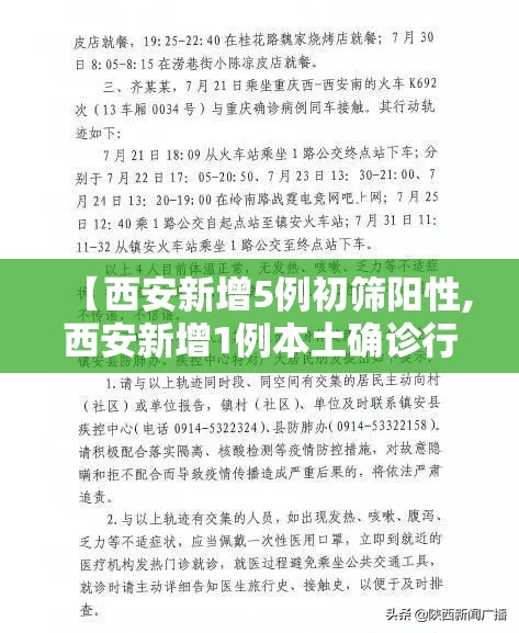 【西安新增5例初筛阳性,西安新增1例本土确诊行动轨迹】 【西安新增5例初筛阳性,西安新增1例本土确诊行动轨迹】
