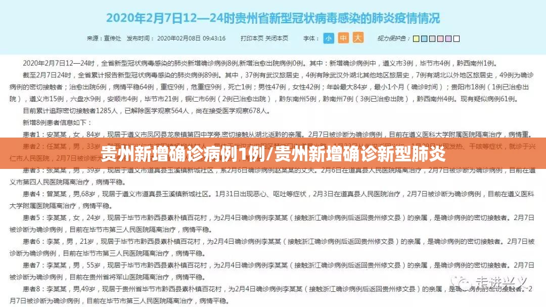 贵州新增确诊病例1例/贵州新增确诊新型肺炎
