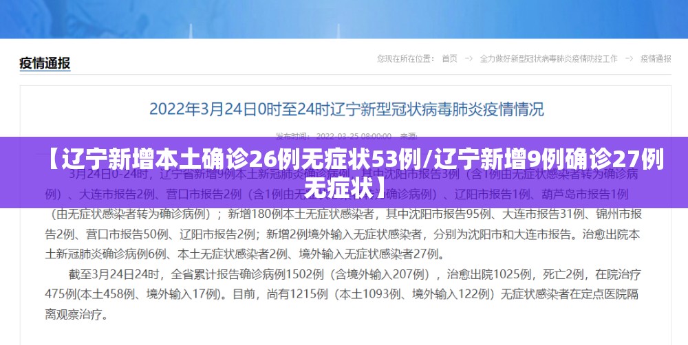 【辽宁新增本土确诊26例无症状53例/辽宁新增9例确诊27例无症状】 【辽宁新增本土确诊26例无症状53例/辽宁新增9例确诊27例无症状】