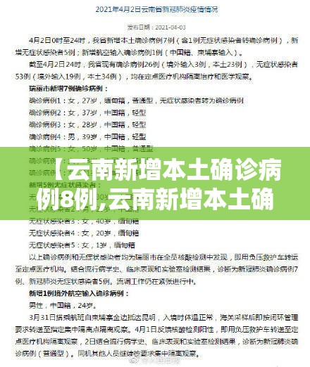 【云南新增本土确诊病例8例,云南新增本土确诊病例15例9】 【云南新增本土确诊病例8例,云南新增本土确诊病例15例9】