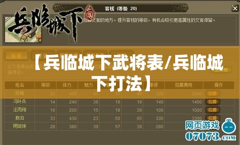 【兵临城下武将表/兵临城下打法】 【兵临城下武将表/兵临城下打法】