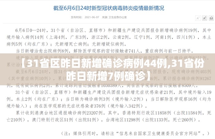 【31省区昨日新增确诊病例44例,31省份昨日新增7例确诊】