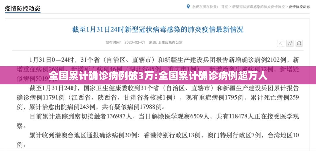 全国累计确诊病例破3万:全国累计确诊病例超万人 全国累计确诊病例破3万:全国累计确诊病例超万人