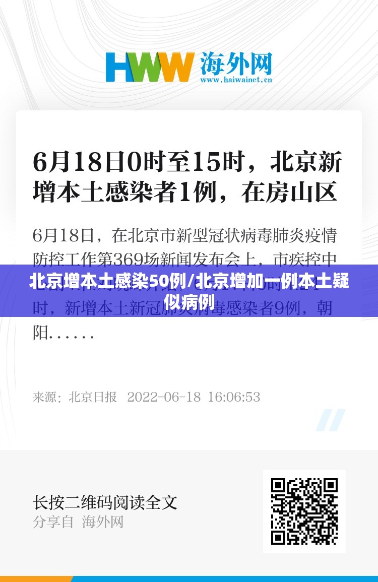 北京增本土感染50例/北京增加一例本土疑似病例