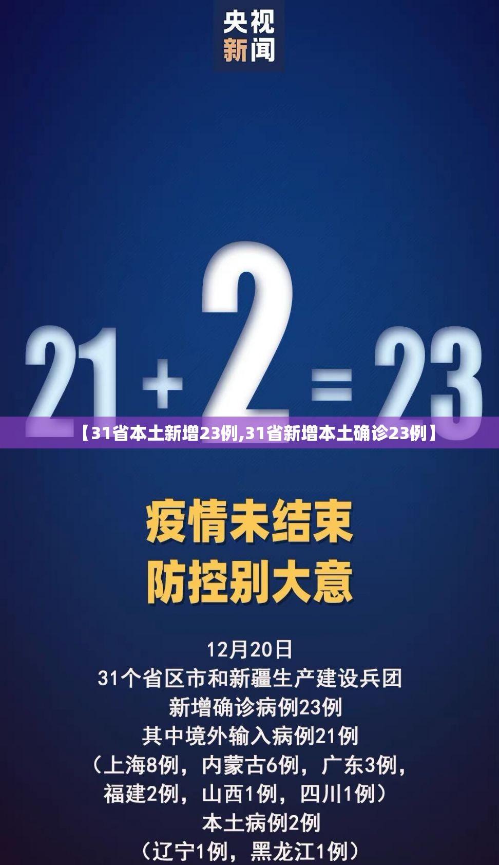 【31省本土新增23例,31省新增本土确诊23例】 【31省本土新增23例,31省新增本土确诊23例】