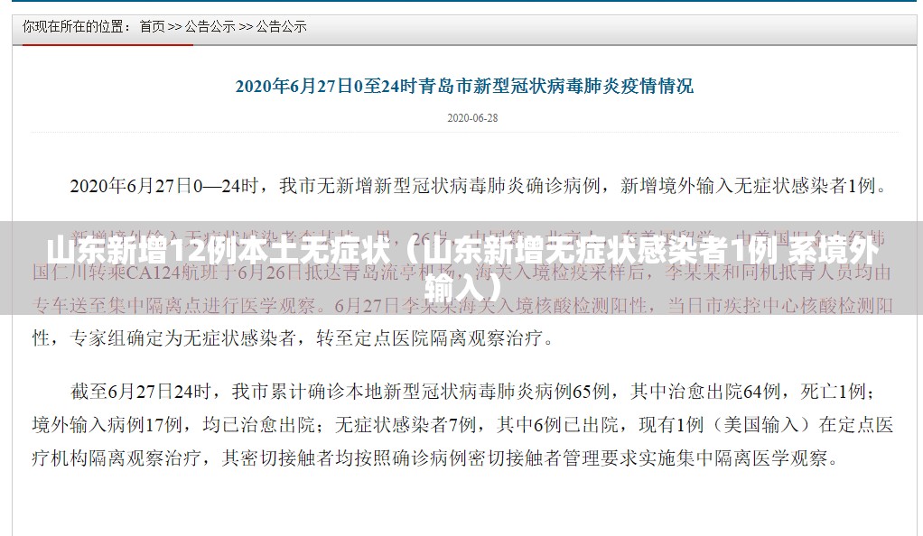 山东新增12例本土无症状(山东新增无症状感染者1例 系境外输入) 山东新增12例本土无症状(山东新增无症状感染者1例 系境外输入)