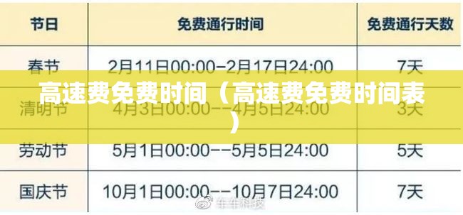 高速费免费时间（高速费免费时间表）