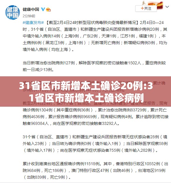 31省区市新增本土确诊20例:31省区市新增本土确诊病例 31省区市新增本土确诊20例:31省区市新增本土确诊病例
