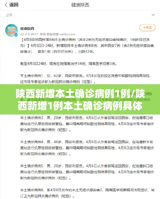陕西新增本土确诊病例1例/陕西新增1例本土确诊病例具体情况 陕西新增本土确诊病例1例/陕西新增1例本土确诊病例具体情况