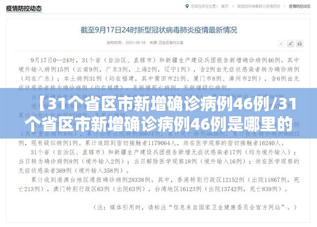 【31个省区市新增确诊病例46例/31个省区市新增确诊病例46例是哪里的】 【31个省区市新增确诊病例46例/31个省区市新增确诊病例46例是哪里的】