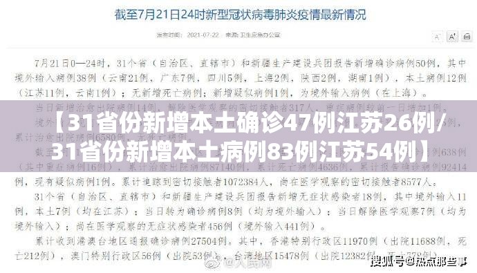 【31省份新增本土确诊47例江苏26例/31省份新增本土病例83例江苏54例】 【31省份新增本土确诊47例江苏26例/31省份新增本土病例83例江苏54例】