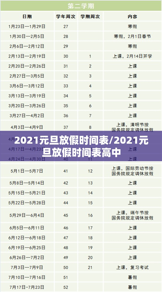 2021元旦放假时间表/2021元旦放假时间表高中 2021元旦放假时间表/2021元旦放假时间表高中