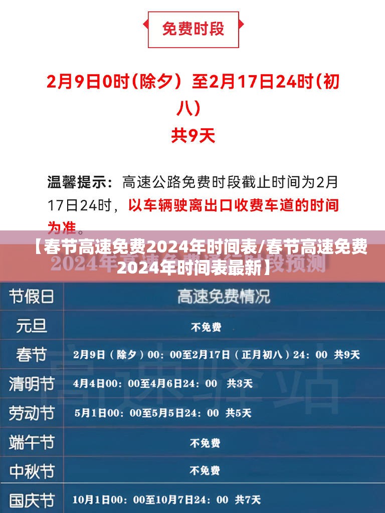 【春节高速免费2024年时间表/春节高速免费2024年时间表最新】 【春节高速免费2024年时间表/春节高速免费2024年时间表最新】
