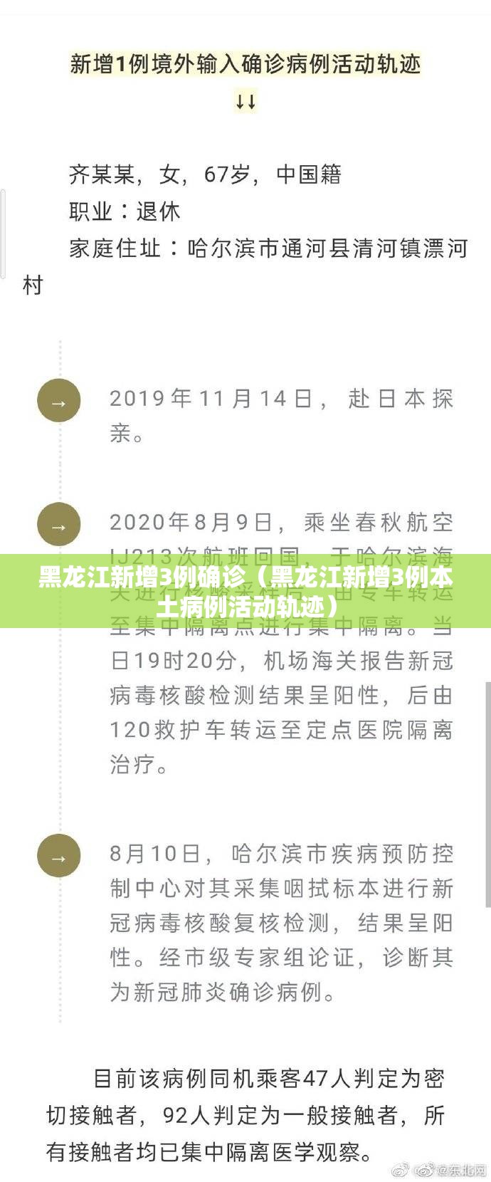 黑龙江新增3例确诊(黑龙江新增3例本土病例活动轨迹) 黑龙江新增3例确诊(黑龙江新增3例本土病例活动轨迹)