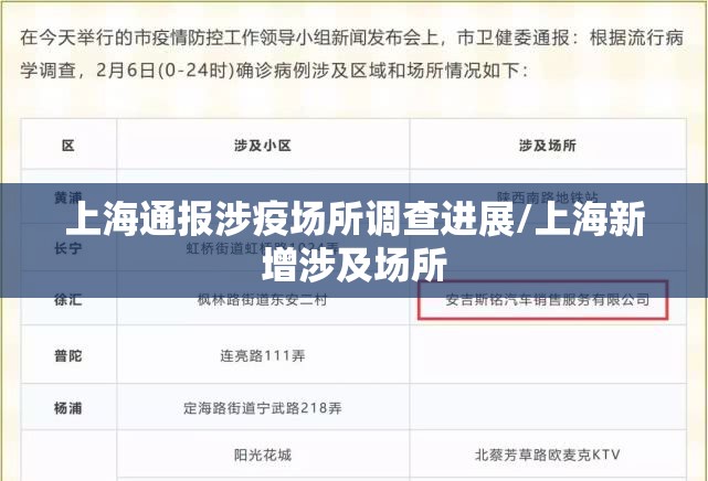 上海通报涉疫场所调查进展/上海新增涉及场所 上海通报涉疫场所调查进展/上海新增涉及场所